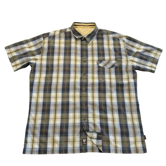 KUHL Mountain Grown Button Up Camp Shirt Short Sleeve Plaid Men's Size 2XL Brown - Picture 2 of 12